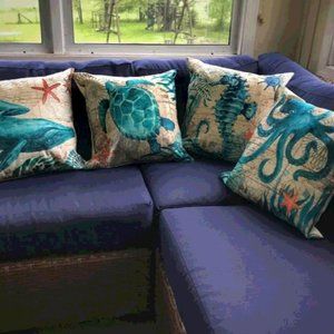 (Only Covers) Set of 4 Mediterranean Style Throw Pillow Case Sea Theme 18x18 in